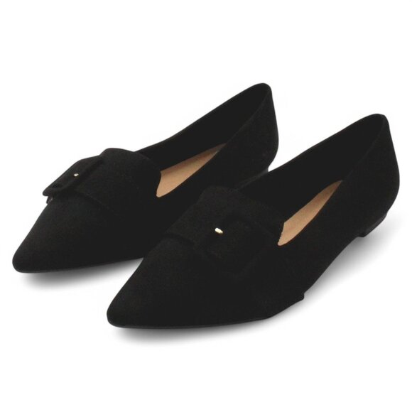 Journee Collection Women's Audrey Buckle Pointed Toe Ballet Flats - Black - Picture 4 of 8